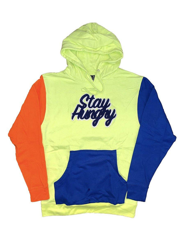 Custom Stay Hungry Colorblock Hoodie - Neon /Blue/Orange