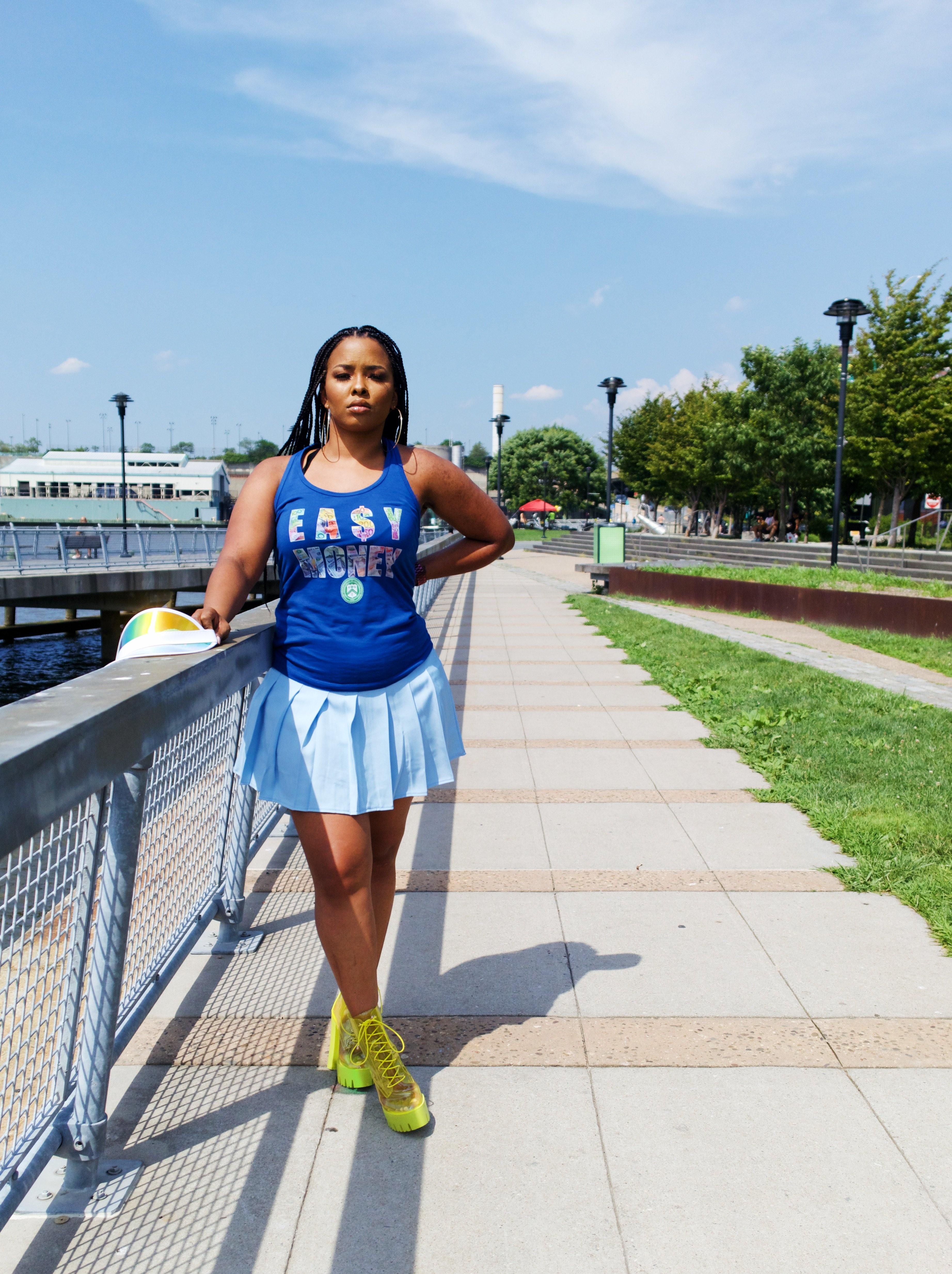 Ladies Racerback EA$Y MONEY Currency T - Royal - Stay Hungry Cloth